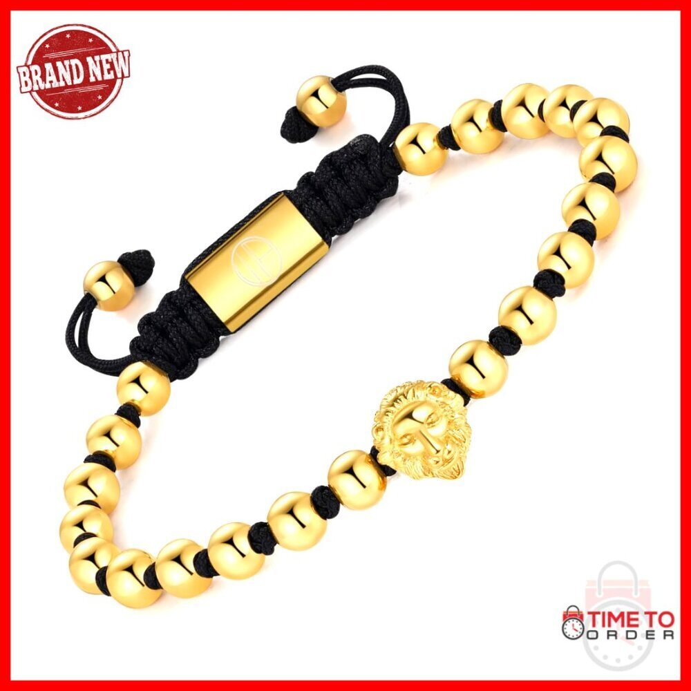 Men's Adjustable 18K Gold Plated Lion Head Bracelet Stainless Steel